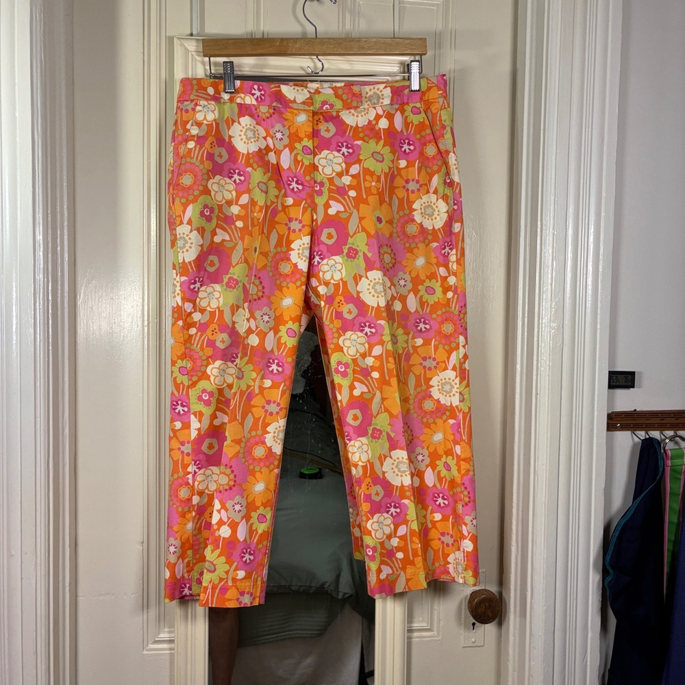 Sigrid Olsen ankle crop floral pants 14 Petite Garden Party Cruise Mod Boho Chic - Picture 9 of 10